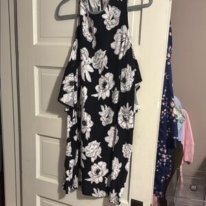 Floral Black and White Sleeveless Dress